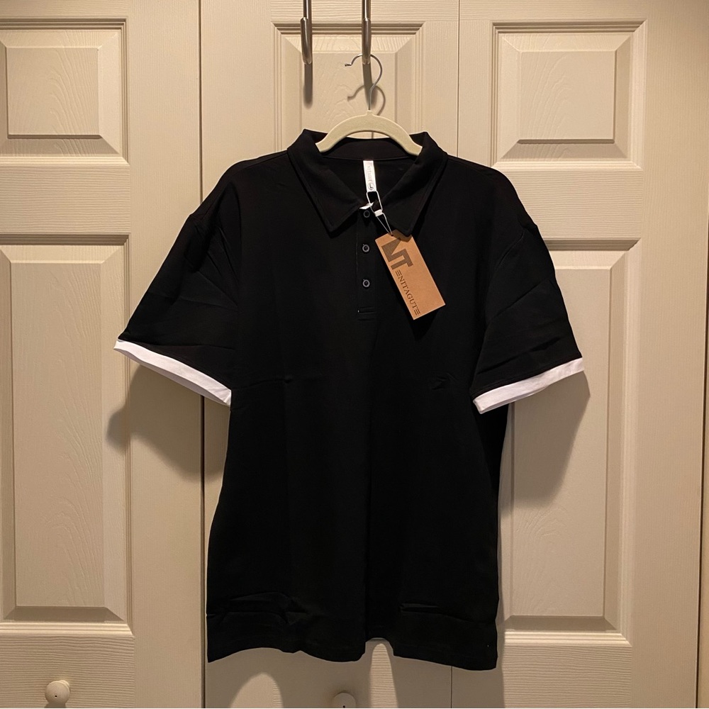 Men’s Black Polo Shirt Short Sleeve Collared Top